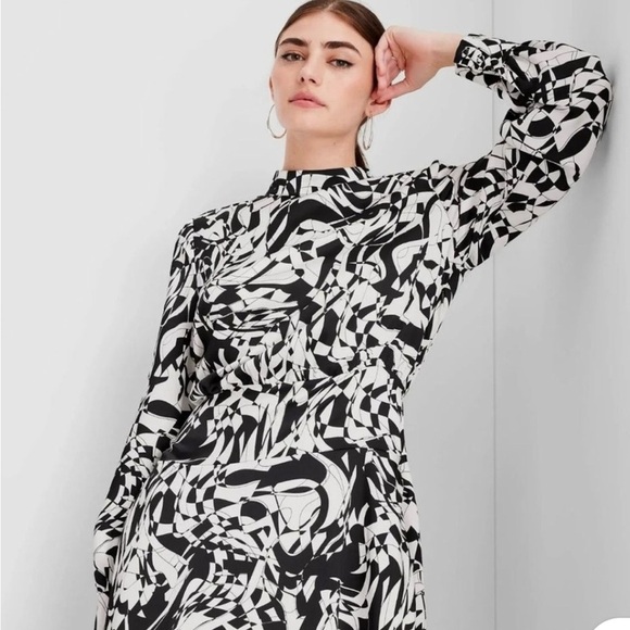 Future Collective Dresses & Skirts - Black and White Asymmetrical Tiered Dress with Mock Neck